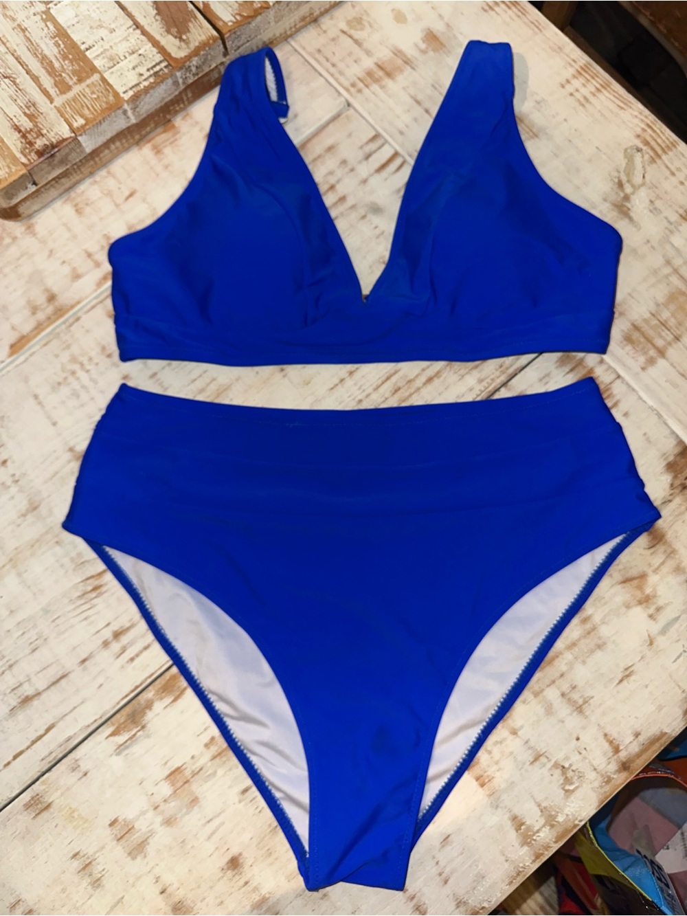 Women’s High-Waist V-Neck Bikini Set in Cobalt Blue